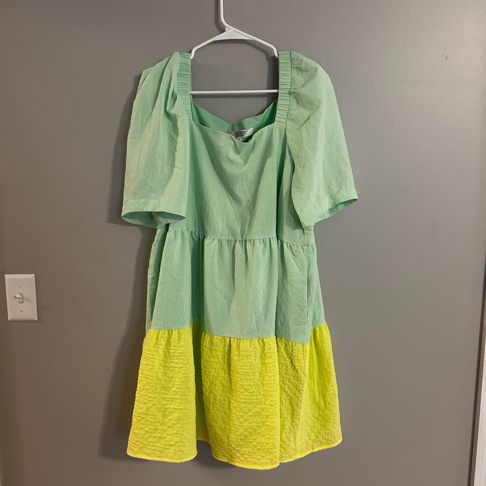 Crosby Green and Yellow Puff Sleeve Sundress